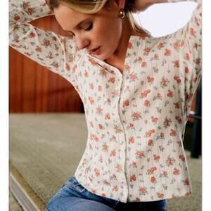 Sezane XS Lenie floral button down long sleeve lipari